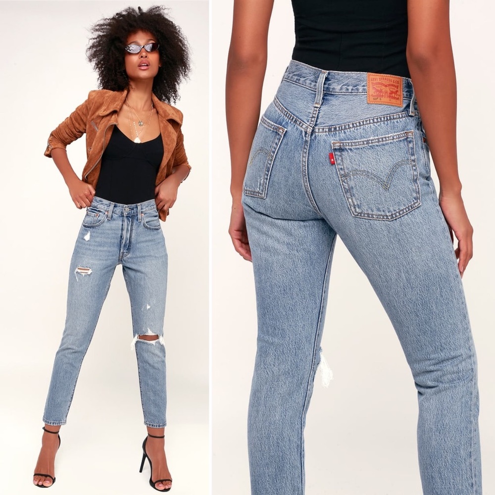 501 Skinny Distressed Light Wash Jeans